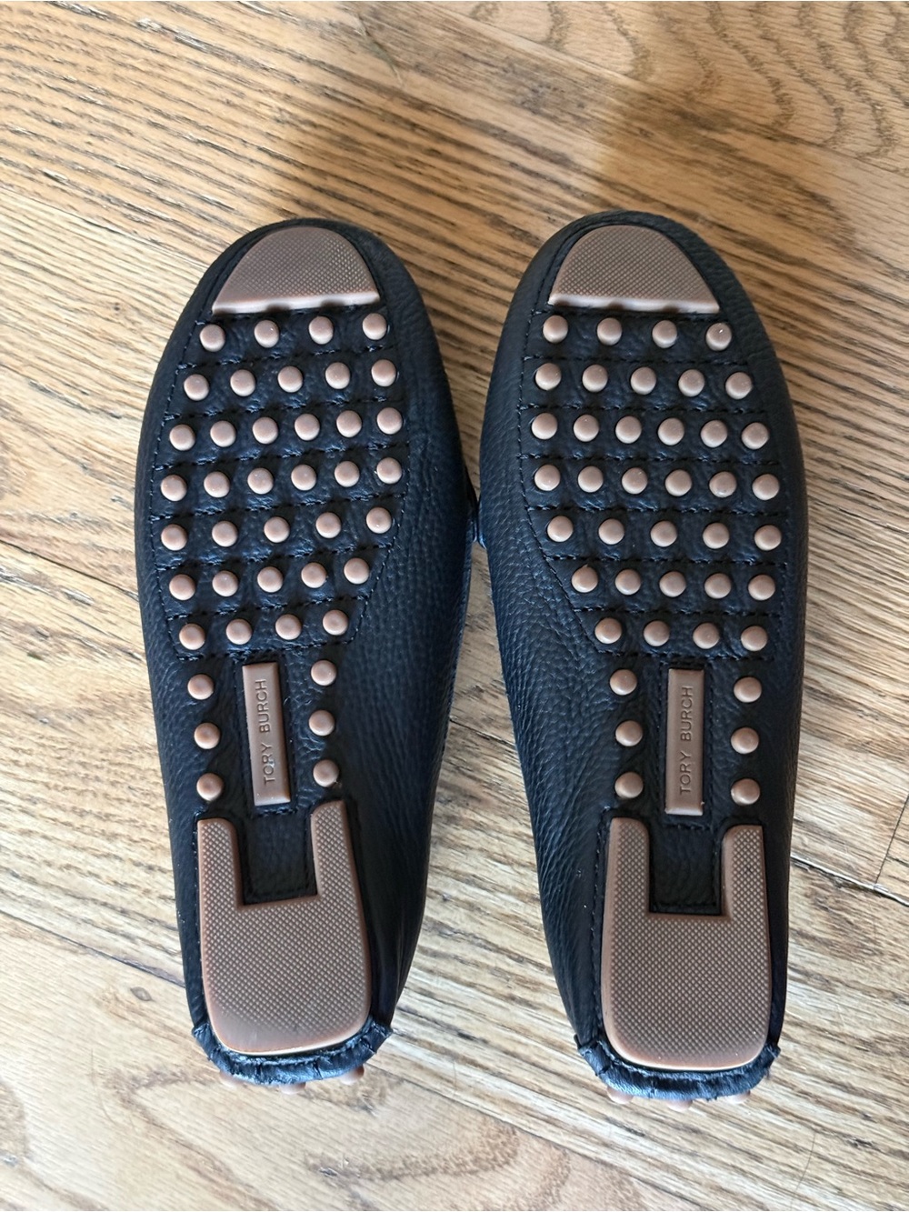 Tory Burch Navy Leather Gold Logo Loafers. NWOT. Never worn.